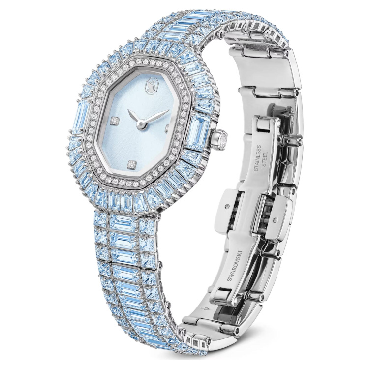 Matrix octagon watch Baguette cut, Metal bracelet, Blue, Stainless steel